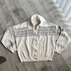 LOFT Cream Patterned Button-Up Cardigan